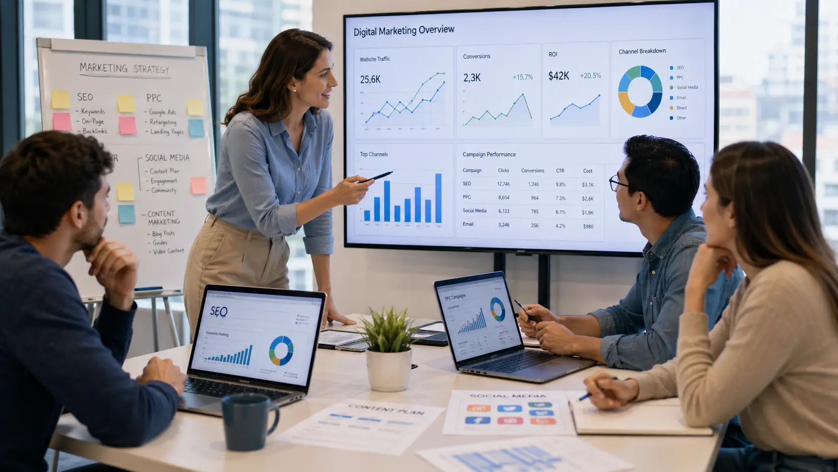 Digital marketing team planning online marketing strategy